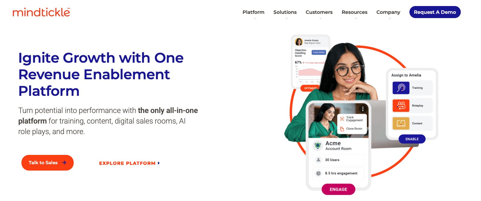 Screenshot of Mindtickle website landing page